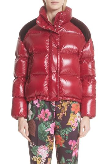 Women's Moncler Genius By Moncler Chouette Velvet Trim Down Puffer Coat - Red