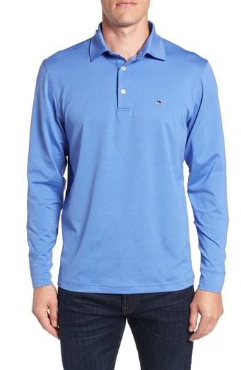 Men's Vineyard Vines Stripe Long Sleeve Fit Polo, Size Small - Purple