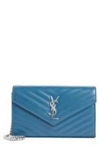 Women's Saint Laurent 'monogram' Wallet On A Chain - Green