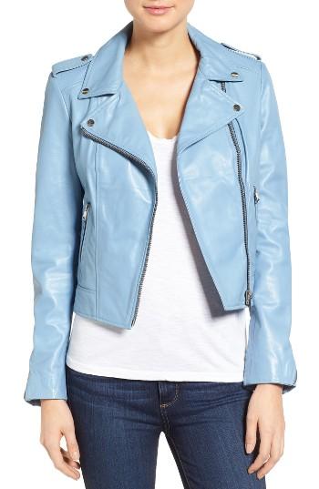 Women's Lamarque Donna Lambskin Leather Moto Jacket - Blue