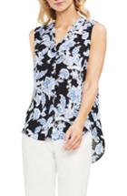 Women's Vince Camuto Woodblock Floral Split Neck Top, Size - Black