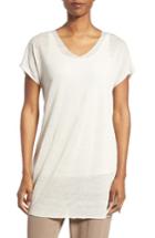 Women's Eileen Fisher Linen Blend V-neck Knit Tunic, Size - White