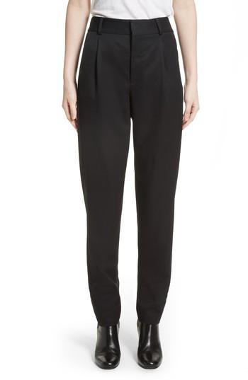 Women's Saint Laurent Wool Pleated Pants Us / 42 Fr - Black