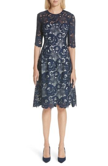 Women's Lela Rose Holly Lace A-line Dress - Blue