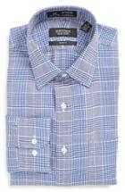 Men's Nordstrom Men's Shop Smartcare(tm) Trim Fit Graphic Check Dress Shirt .5 32/33 - Blue
