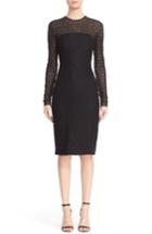 Women's Carmen Marc Valvo Couture Embellished Illusion Lace Knit Sheath Dress - Black