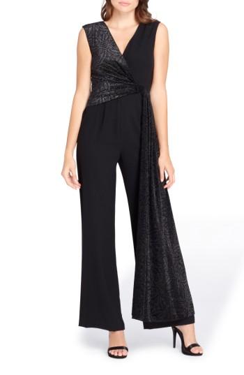 Women's Tahari Metallic Faux Wrap Jumpsuit - Black