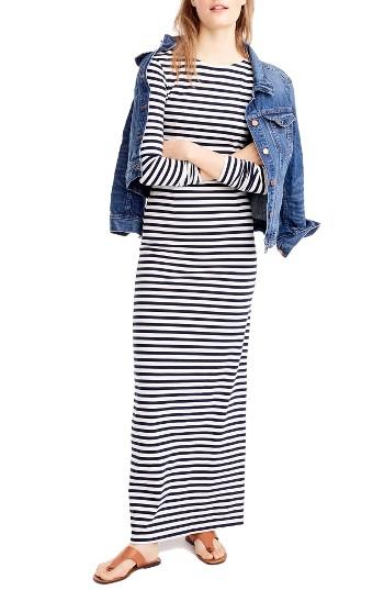 Women's J.crew Long Sleeve Stripe Maxi Dress