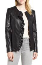 Women's Via Spiga Center Ruffle Leather Jacket