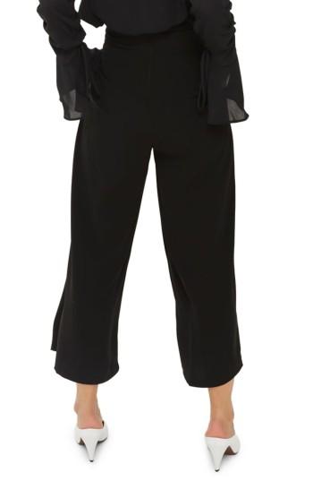 Women's Topshop Lattice Crop Wide Leg Trousers Us (fits Like 0-2) - Black