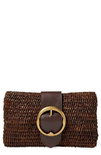 Polo Ralph Lauren Lennox Raffia & Leather Clutch - Brown