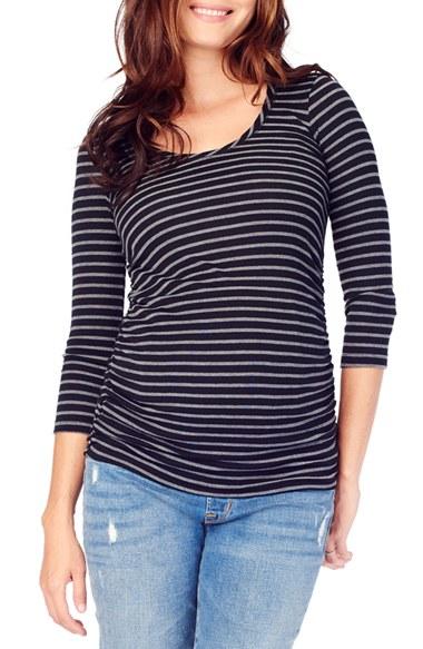 Women's Ingrid & Isabel Stripe Ruched Maternity Top - Black