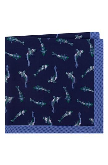Men's Ted Baker London Koi Fish Silk Pocket Square, Size - Blue