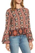 Women's Kas New York Marissa Border Print Bell Sleeve Top - Brown