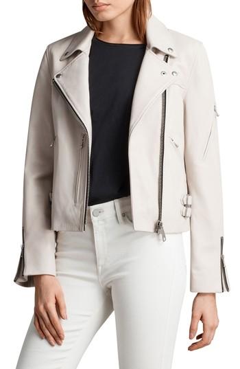Women's Allsaints Prescott Leather Biker Jacket - Ivory