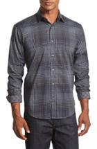 Men's Bugatchi Shaped Fit Plaid Sport Shirt, Size - Black