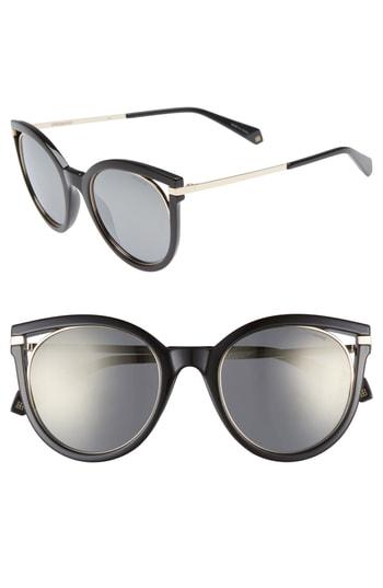 Women's Polaroid 51mm Cutout Polarized Cat Eye Sunglasses - Black