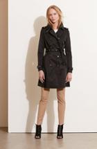 Petite Women's Lauren Ralph Lauren Faux Leather Trim Trench Coat P - Black