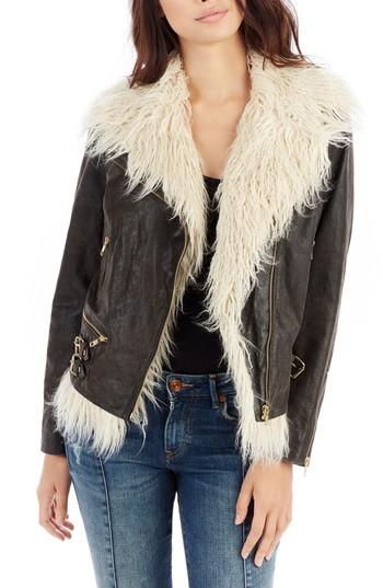 Women's True Religion Brand Jeans Faux Fur Moto Jacket - Brown