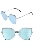 Women's Leith 60mm Textured Lens Cat Eye Sunglasses - Silver/ Blue