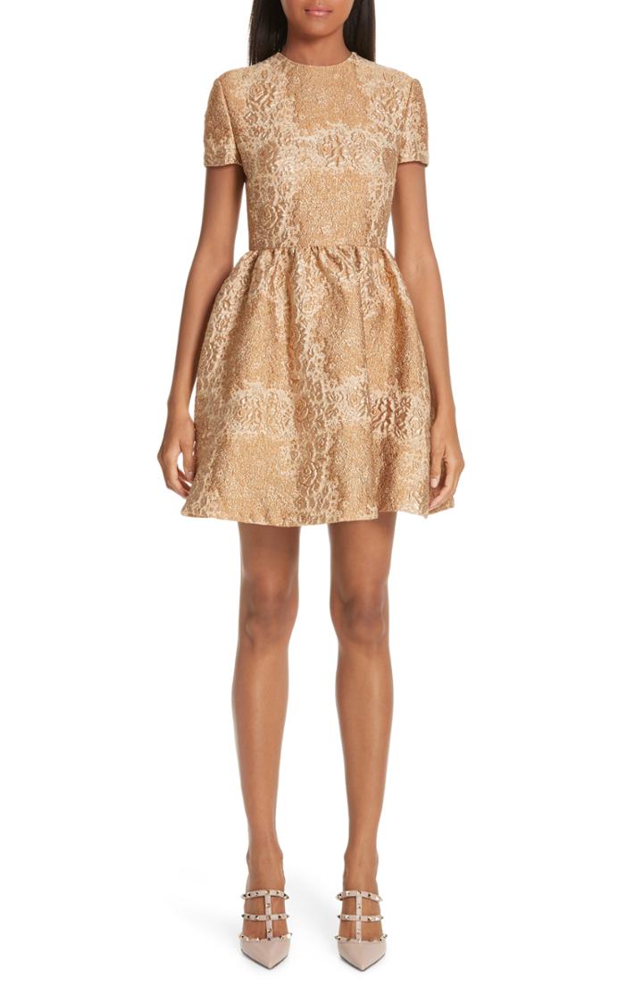 Women's Valentino Floral Metallic Brocade Dress - Metallic