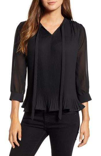 Women's Everleigh Tie Neck Pleated Top - Black