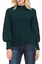 Women's Vince Camuto Mix Cable Balloon Sleeve Cotton Blend Sweater, Size - Green