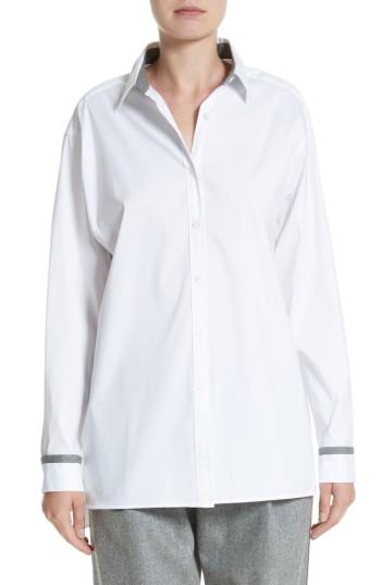 Women's Lafayette 148 New York Jessie Crystal & Chain Trim Blouse, Size - White