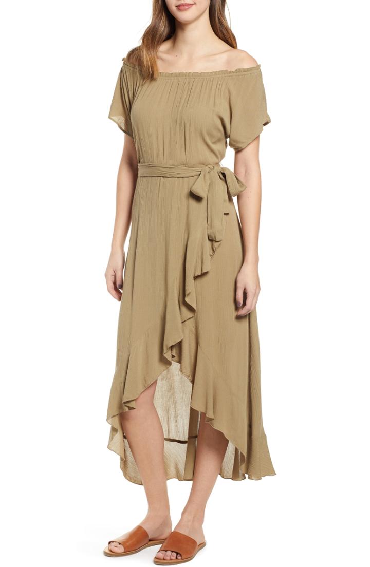 Women's O'neill Connie Off The Shoulder Midi Dress - Green