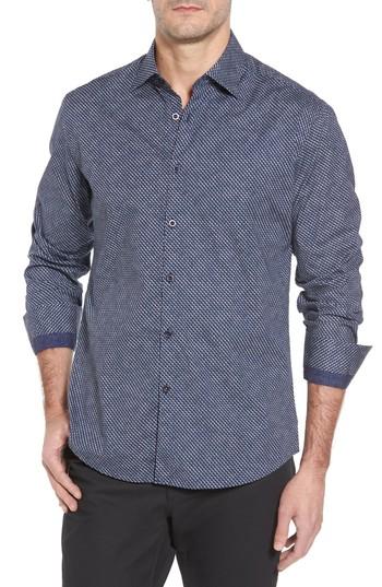 Men's Stone Rose Slim Fit Wolf Texture Fx Sport Shirt (l) - Blue