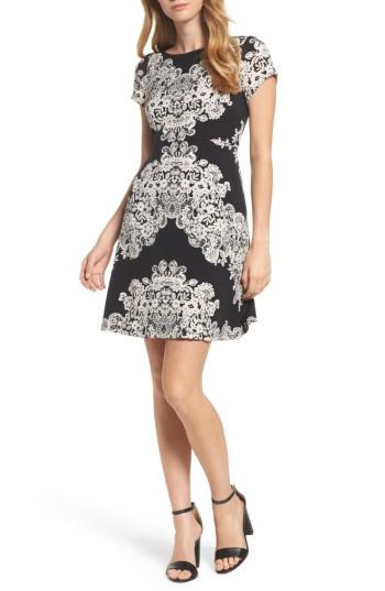 Petite Women's Adrianna Papell Print Fit & Flare Dress P - Black