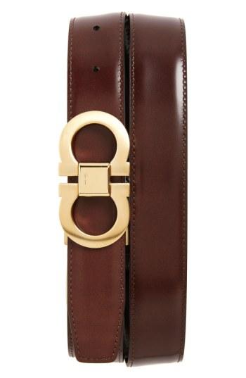 Men's Salvatore Ferragamo Reversible Belt - Black/ Auburn/ Gold