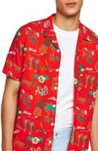 Men's Topman Classic Fit Hawaiian Shirt - Red