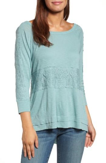 Women's Wit & Wisdom Lace Trim Asymmetrical Hem Top - Blue/green