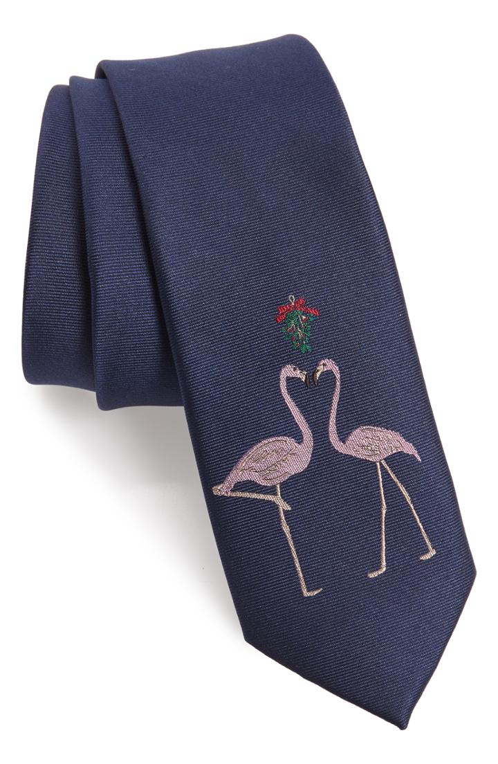 Men's 1901 Flamingo Mistletoe Silk Blend Tie, Size - Blue