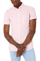 Men's Topman Slim Fit Stretch Oxford Shirt, Size - Pink