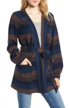 Women's Hinge Stripe Wrap Front Jacket, Size - Blue