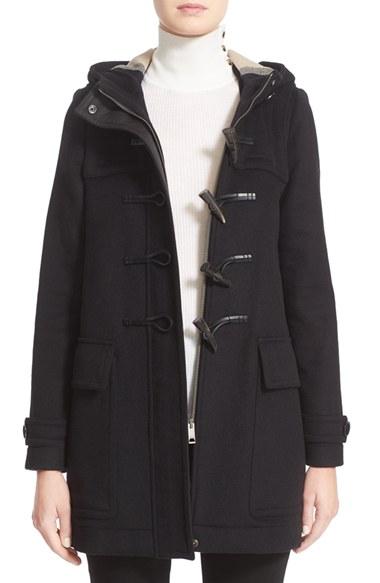Women's Burberry 'baysbrooke' Wool Duffle Coat - Black