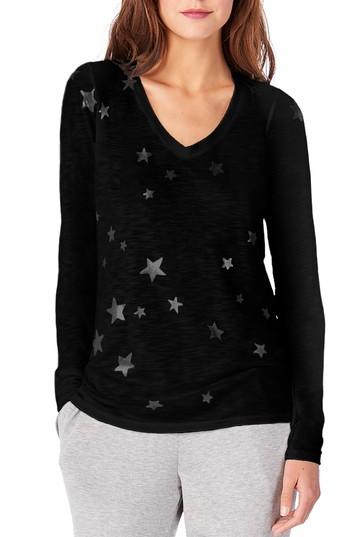 Women's Michael Stars V-neck Star Print Tee, Size - Black