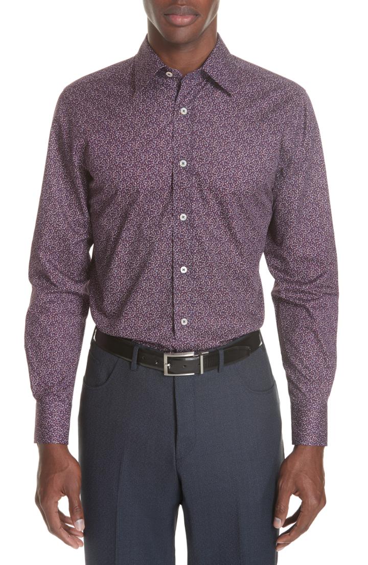 Men's Canali Classic Fit Floral Dress Shirt, Size - Red