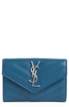 Women's Saint Laurent 'small Monogram' Leather French Wallet - Green