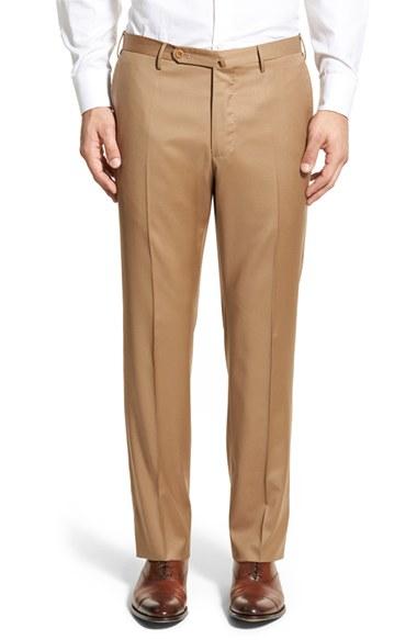Men's Incotex 'benson' Regular Fit Flat Front Solid Wool Trousers - Beige