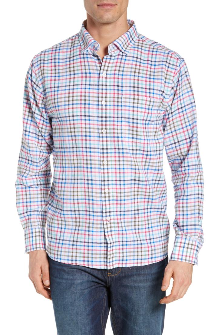 Men's Tommy Bahama Haku Check Linen Blend Sport Shirt - White