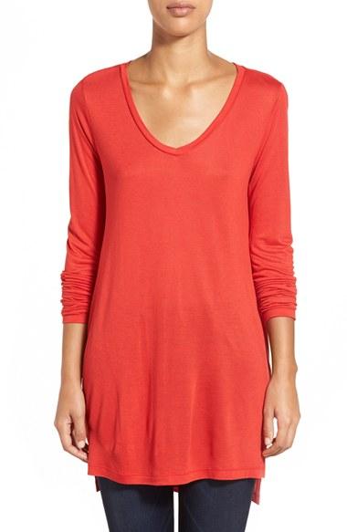 Women's Halogen Long Sleeve Lightweight Tunic - Red