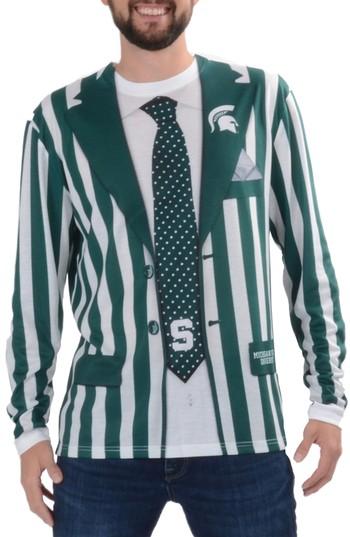Men's Faux Real College Sports Suit & Tie Costume T-shirt, Size - Green