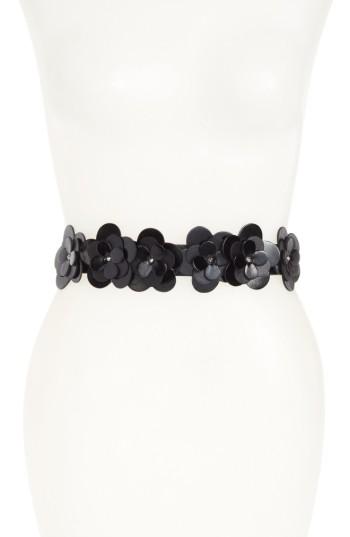 Women's Nordstrom Floral Applique Stretch Faux Leather Belt - Black