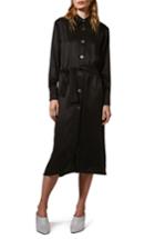 Women's Topshop Boutique Sandwash Belted Silk Shirtdress Us (fits Like 0) - Black