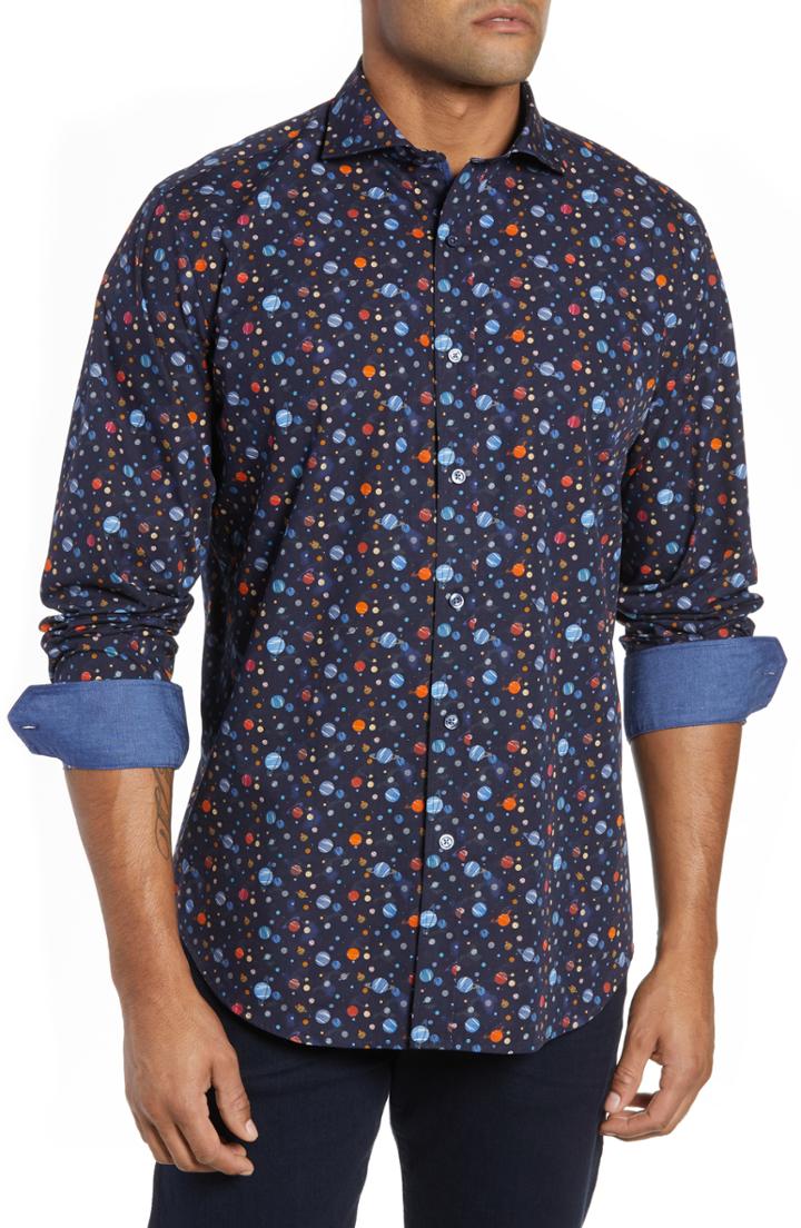 Men's Bugatchi Classic Fit Space Print Sport Shirt - Blue