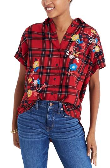 Women's Madewell Central Embroidered Plaid Shirt