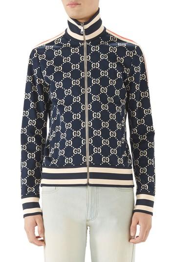Men's Gucci Gg Jersey Track Jacket - Blue